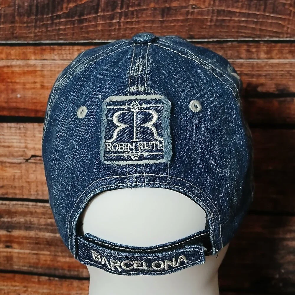 Robin Ruth Barcelona Hat Ball Cap Denim Cotton Embroidered Adjustable One Size